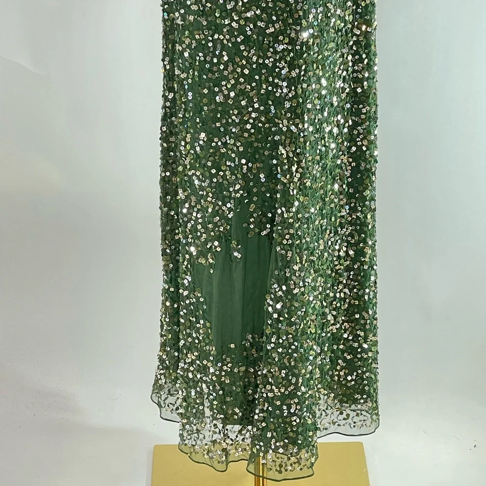 Ieena for Mac Duggal Draped Sleeve Emerald Sequin Gown, 4 - Picture 8 of 10